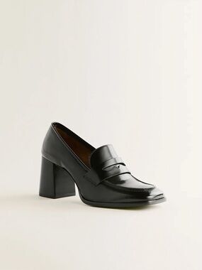 Reformation Nadine Heeled Square Toe Leather Loafer in Black